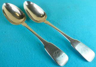 Large Pair Irish Georgian Sterling Silver Serving Spoons James Brady Dublin 1803