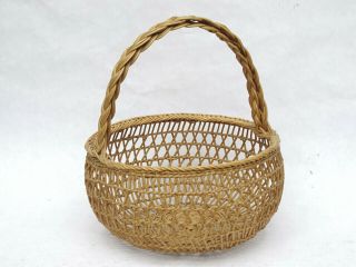 Antique Native American Indian Twined Siletz Double Handled Basket River Cane