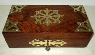 Lovely Victorian Walnut And Brass Mounted Box With Key