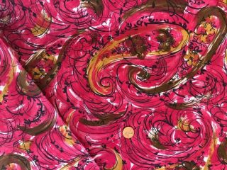 Vintage 50s 60s MOD Rose Pink Gold Abstract Paisley Fabric 2.  5 yards X 44 