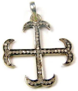 Antique Victorian Sterling Silver Gold Vermeil & Polki Diamond Cross Pendant