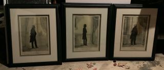 Set Of Three Antique Framed Lithograph Prints - E.  B & E.  C Kellogg Silhouettes