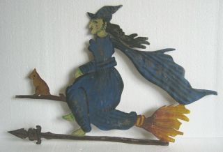 Iron Halloween Witch On Broom Weather Vane,  Cutout