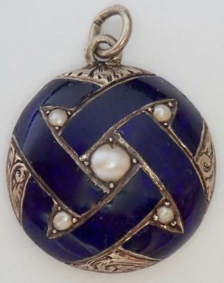 Antique Victorian 14k Gold Blue Enamel Pearl Locket Pendant Or Charm