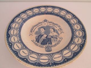 Antique Blue & White Transfer Ware Pottery Bowl King Otto Of Greece Death 1867