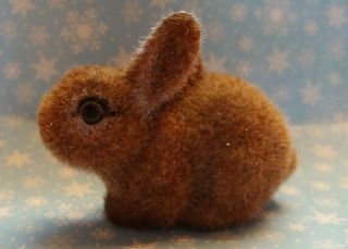 Vintage Josef Originals Brown Flocked Bunny Rabbit Figurine Japan 2