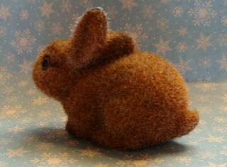 Vintage Josef Originals Brown Flocked Bunny Rabbit Figurine Japan 3