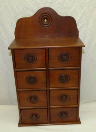 Antique 8 Drawer Wood Spice Box Cabinet 16.  75 " Tall Shelf Wall Hanging Primitive