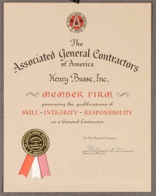 Vintage Associated General Contractors Membership Certificate Tob