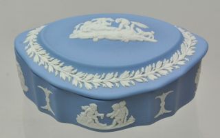 Vintage Wedgwood Blue Jasper Jasperware Oval Trinket Box