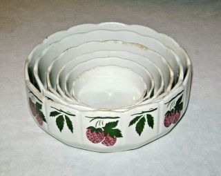 Vintage Ceramic Pottery Strawberries 6 Piece Nesting Bowl Set Germany Ca.  1940