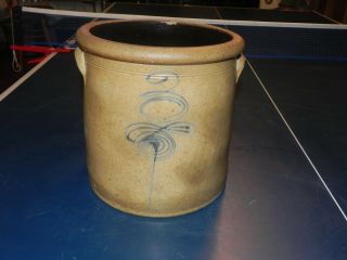 Antique 3 Gallon Crock - Bee Sting Cobalt Design - Salt Glaze