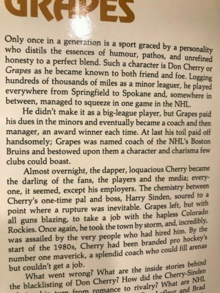 Grapes: A Vintage View of Hockey;Don Cherry 1982,  Hardcover,  1st.  Ed.  ; Very Good 2