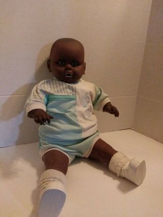 22” Vtg Realistic African American Black Baby Boy Doll Sleepy Eyes Open Close