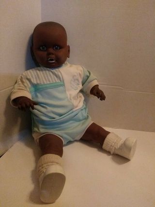 22” VTG Realistic African American Black Baby Boy Doll Sleepy Eyes open close 2