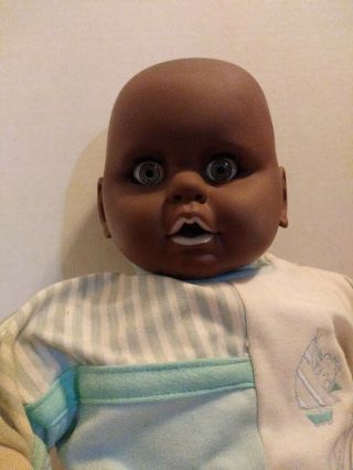 22” VTG Realistic African American Black Baby Boy Doll Sleepy Eyes open close 3
