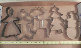 Set Of 5 Vintage Large Cookie Cutters For Christmas Decorating Crafting