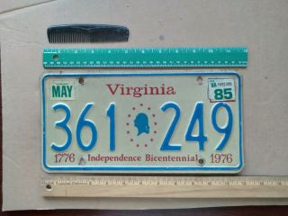 License Plate,  Virginia,  1776 - 1976 Bicentennl,  Passenger 361 Bust Of George 249