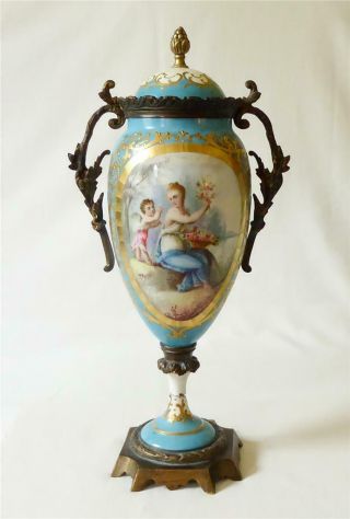 Good Sized Antique Mid 19th C French Sevres Ormolu Mounted Porcelain Vase