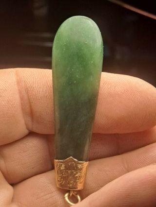 Antique Victorian 9ct Rose Gold & Maori Zealand Green Jade Pendant