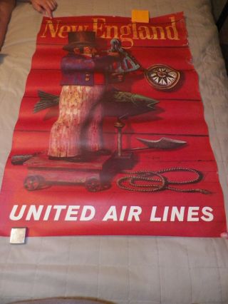 Stan Galli United Air Lines England Travel Poster,  37 " X 25 "