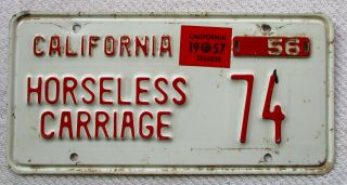 1956 California Horseless Carriage License Plate,  Low Number 74