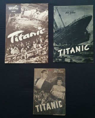 3 Rare 1943 German Titanic Movie Programs.  White Star Line Interest.