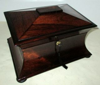 Stunning Victorian Rosewood & Brass Shaped Box With Key