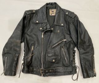 Vintage L.  G.  L Cow Hide Leather Jacket Biker Motorcycle Black Lgl Men 