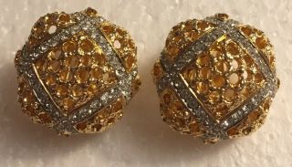 Vintage Jomaz Joseph Mazer Gold Dome Rhinestone Fashion Clip Earrings