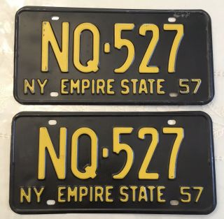 1957 Ny York Vintage License Plate Pair - Dmv Clear Yom