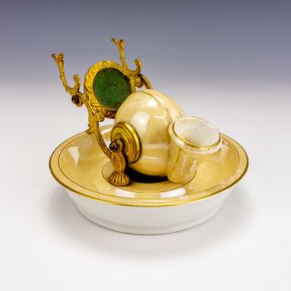 Antique French Porcelain - Snail Shape Inkwell Ink Stand With Ormolu Mounts