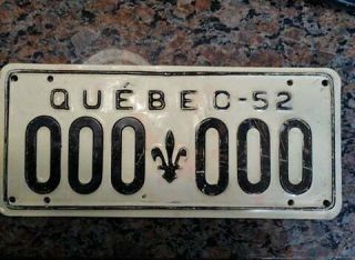 Very Rare,  1952 With Color From 1953 Test Quebec Licence Plate 000000