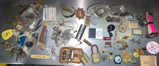 Vintage Junk Drawer Jewelry Knives Keys Ipod Pins Perfume Watches Razor