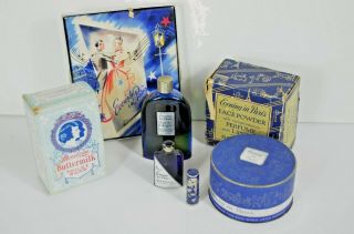Vintage Evening In Paris 1 Oz Full Cologne Perfume Powder Set Colbalt Blue Bonus