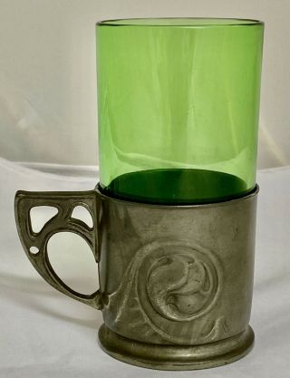 Fine Liberty & Co Tudric Art Nouveau Pewter Tea Glass & Liner