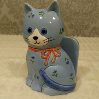 Vintage Otagiri Ceramic Blue Cat Napkin Holder Floral Letter Holder Japan 4 X 6
