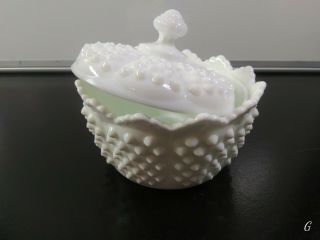 Vintage Fenton Milk Glass White Hobnail Candy Dish With Lid