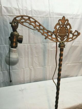 Antique Ornate Cast Iron Floor Lamp Light 56in Tall Pull Cord Switch Good Cord