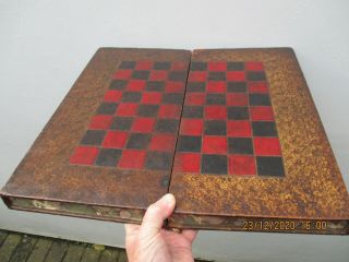 A Victorian Leather Bound Folding Book Design Chess/backgammon Box C1840