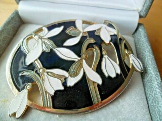 VINTAGE COSTUME JEWELLERY BROOCH PIN SIGNED FISH/CROWN LARGE SNOWDROP CLOISONNE 2