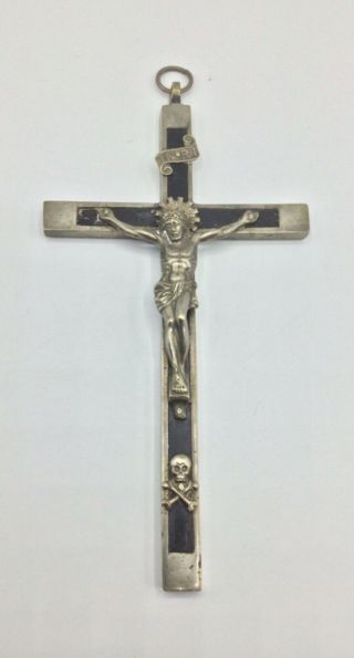 Vintage Nun Crucifix Cross Skull & Crossbones Ebony And Metal