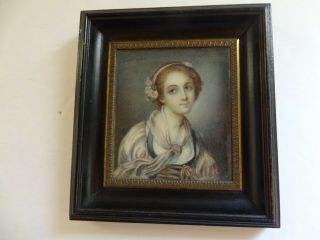 Antique French Miniature Painting Of Young Woman - 19th C.  Ex Cond