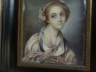 Antique French Miniature Painting of Young Woman - 19th c.  Ex Cond 2