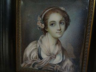 Antique French Miniature Painting of Young Woman - 19th c.  Ex Cond 3