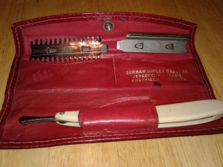Vintage Durham Duplex Straight Razor Trimmer Blades Leather Carry Case Vgc