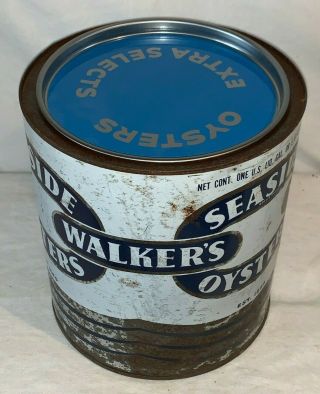 ANTIQUE WALKERS SEASIDE OYSTERS TIN LITHO 1GAL CAN EXMORE VA VIRGINIA SEAFOOD 2