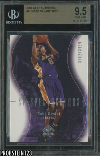 2003 - 04 Sp Authentic 91 Kobe Bryant Spectaculars Lakers Hof /3999 Bgs 9.  5