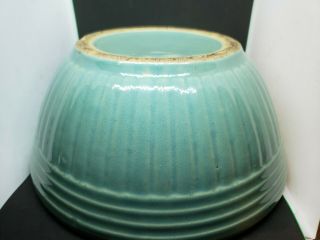9 " Vintage Unmarked Celadon Green Glaze Ribbed Stoneware Mixing Bowl