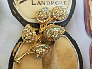 Vintage Costume Jewellery Big Sparkling Aurora Borealis Crystal Leaf Brooch